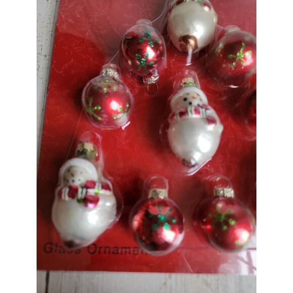 Holiday Inspirations mini blown glass snowman red ornament Xmas set - Picture 3 of 9